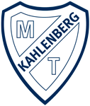 Ein weißes, blau umrandetes schildförmiges Logo mit dem Wort KAHLENBERG diagonal in der Mitte, mit den Buchstaben M oben links und T unten rechts.