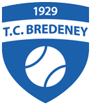 Ein blaues schildförmiges Logo mit 1929 oben, T.C. Bredeney in der Mitte und einem weißen stilisierten Tennisball in der unteren Hälfte.